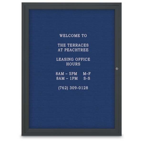 United Visual Products 60"x36" 2-Door Enclosed Outdoor Letterboard, Blue Felt/Black UV1162D-BLACK-BLUE